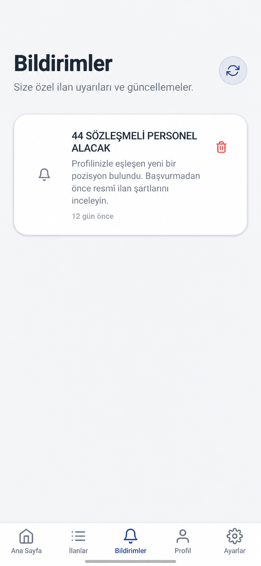 Açık tema bildirimler ekranı