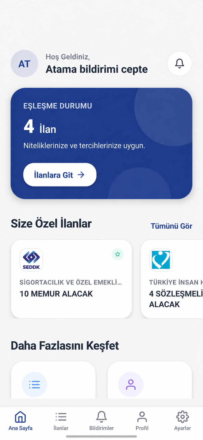 Açık tema ana sayfa ekranı